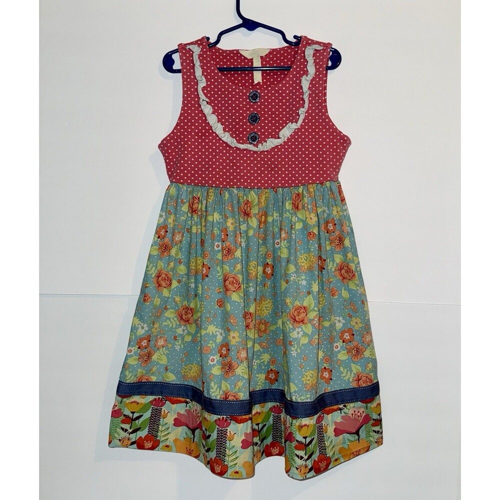 Matilda Jane Girls Sleeveless Dress Floral Polka Dot Mixed Print Ruffle Size 10